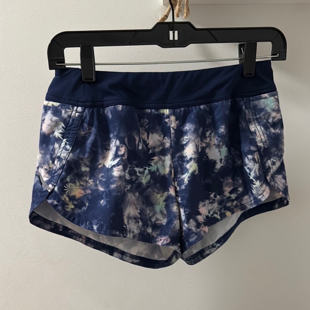 Athleta Blue Athletic Shorts with Tie-Dye Pattern